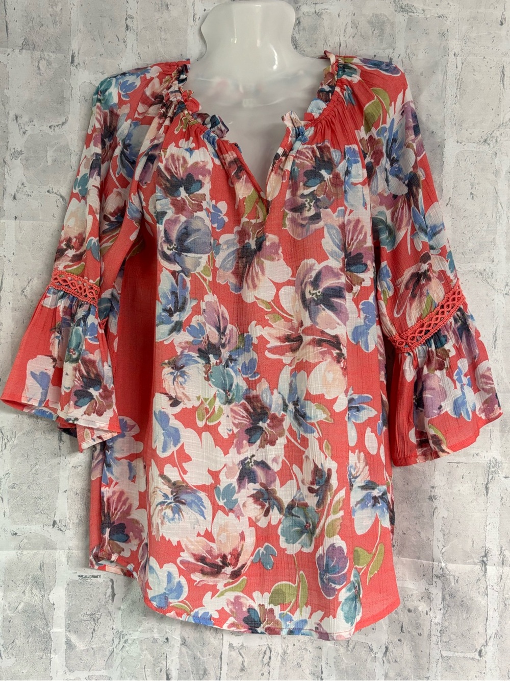 Spense Coral Floral Peasant Tunic